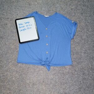 Parallel Skies Women's Size L Blue Button-Down Tie Front T-Shirt Top